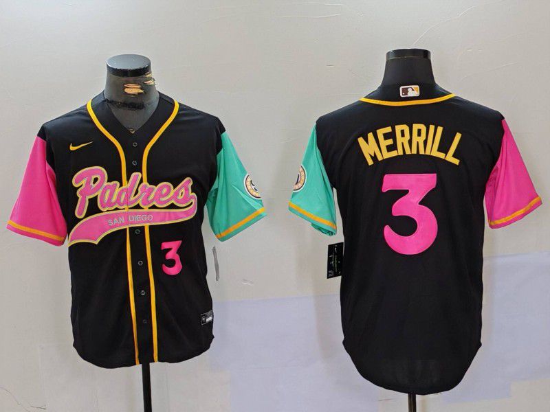 Men San Diego Padres 3 Merrill Black Joint Name 2024 Nike MLB Jersey style 7